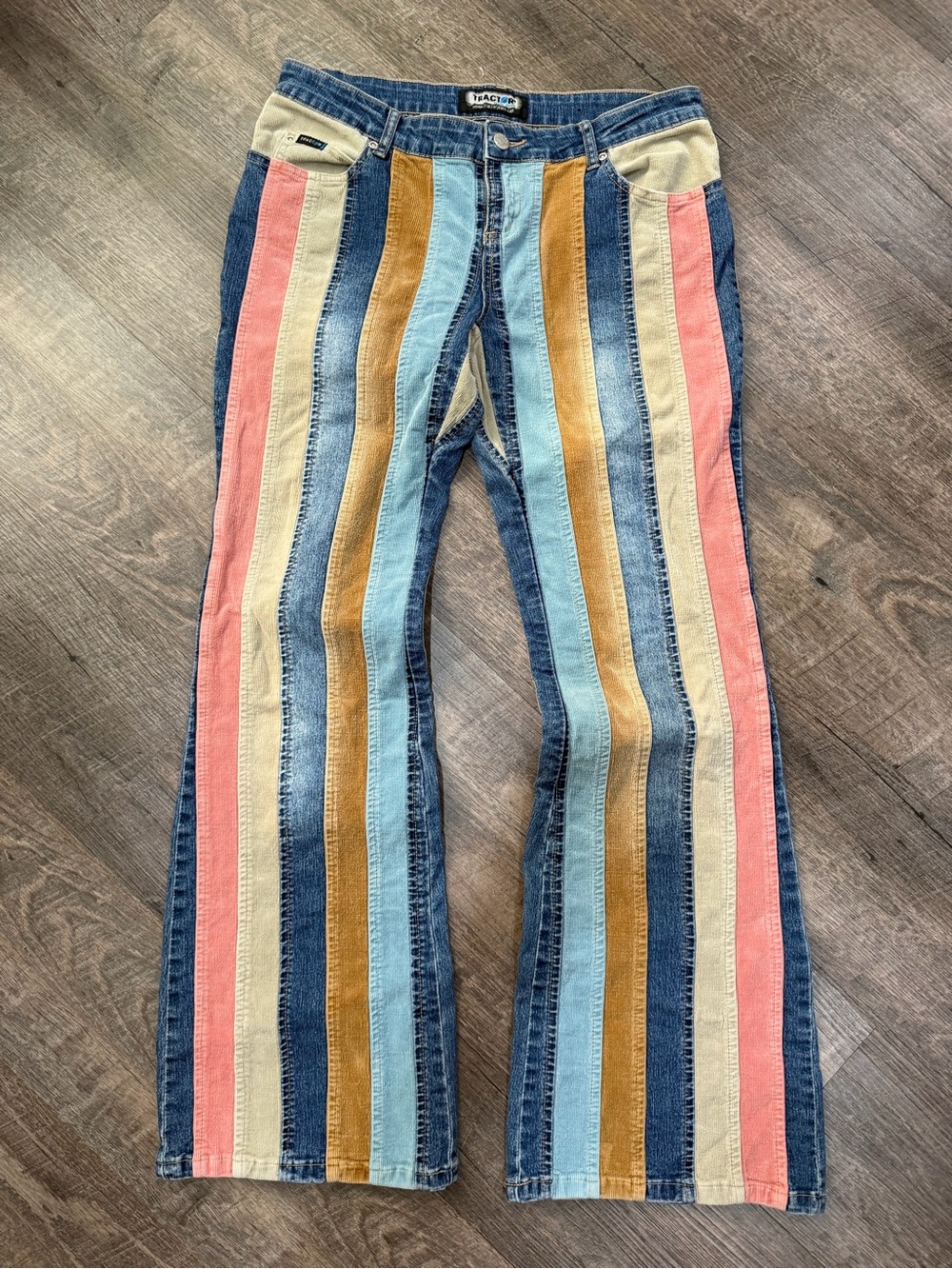 Tractr Jeans Multicolor Patchwork Stripe Flare-Leg Jeans | Y2K